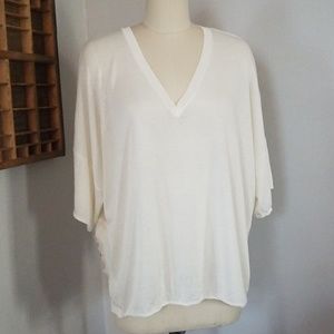 Boxy white short sleeve rayon sweater